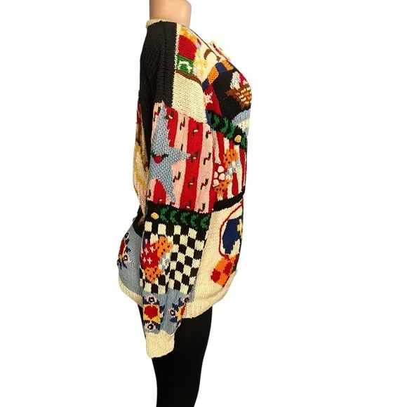 The Eagle’s Eye Colorful Patchwork Vintage 90s Hand Knit Cardigan - Picture 5 of 11